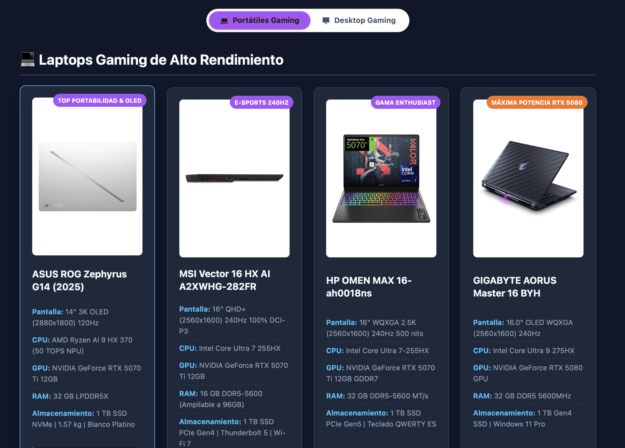 Recomendaciones de Portátiles y Laptops Gaming